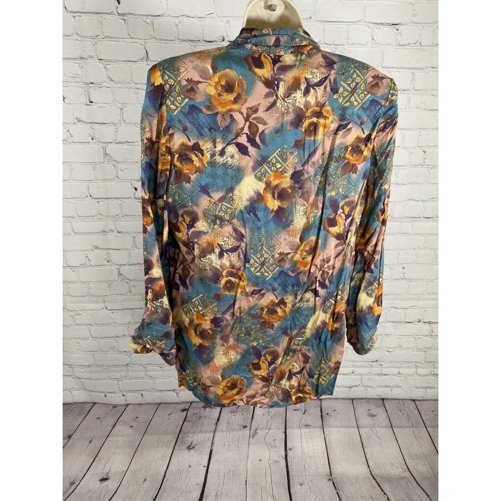 VTG Impressions Of California Multicolor Floral Long Sleeve Single Button Top S